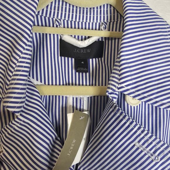 J.Crew NWT Sz4 Double Breasted Trench Coat. Cotton Blue n White Stripes. Spring‎ - Picture 4 of 15